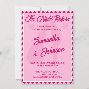 Invitación Tono Rosa Moderno Chevron Raya Ensayo de Boda