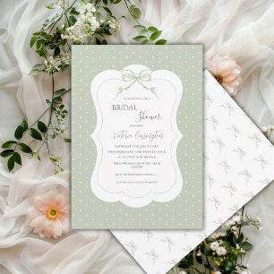 Invitación Tono Verde Salvia con Lunares Blancos Elegante Des