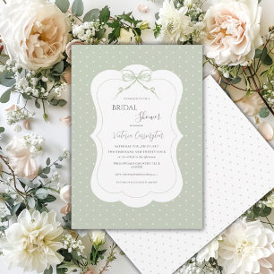 Invitación Tono Verde Salvia con Lunares Blancos Elegante Des