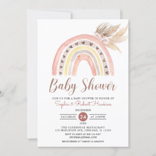 Invitación Tonos apagados Boho Rainbow Pampas Grased Baby Sho