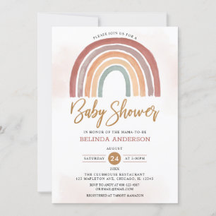 Invitación Tonos apagados Pastel Boho Rainbow Baby Shower
