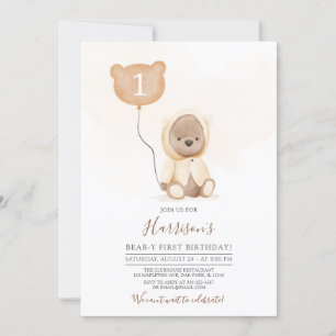 Invitación Tonos apagados Teddy Bear Beary First Birday