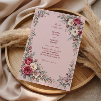 Invitación Tonos de agua de rosas y senderos de eucalipto