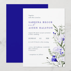 Invitación Tonos de Boda floral de marfil azul real