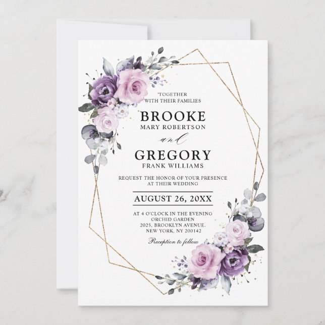 Invitación Tonos de Boda geométrico de violetas polvorientas (Anverso)