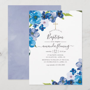 Invitación Tonos de Floral Azul Bautizo