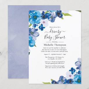 Invitación Tonos de Floral Azul en el Paso por la Boda o Baby