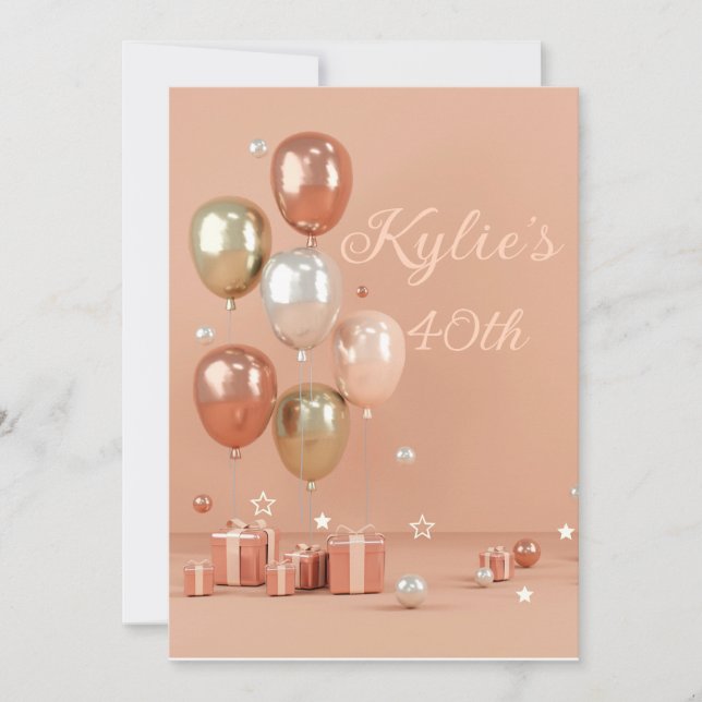 Invitación Tonos de globos rosados 40 (Anverso)