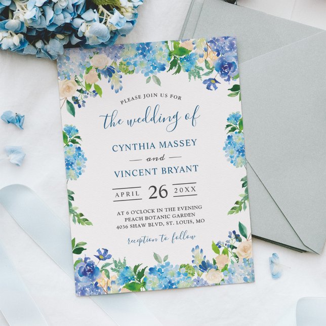 Invitación Tonos de Hydrangeas Azules Pastel Boda Floral (Subido por el creador)