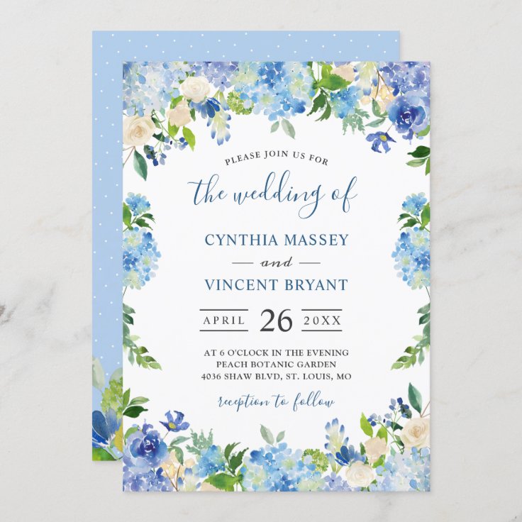 Invitación Tonos de Hydrangeas Azules Pastel Boda Floral 