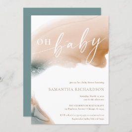 Invitación Tonos de la Tierra moderna verde azulada beige que