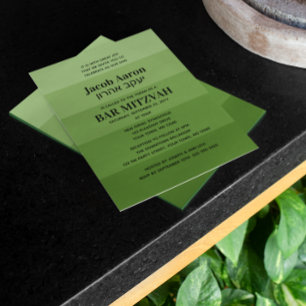 Invitación Tonos de Olive Green Hebreo Bar Mitzvah