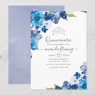 Invitación Tonos de Quinceañera Floral Azul