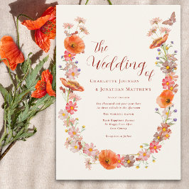 Invitación Tonos de tierra de la mariposa de flores silvestre