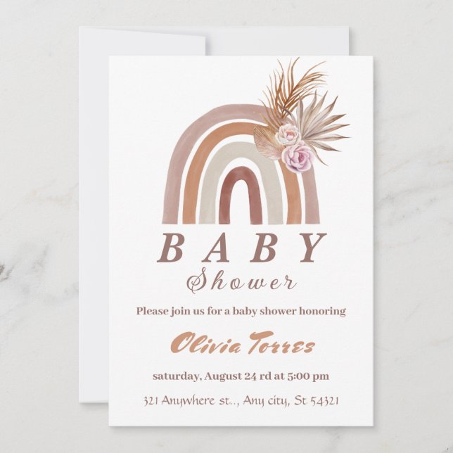 Invitación Tonos de tierra del arco iris del Boho Baby Shower (Anverso)