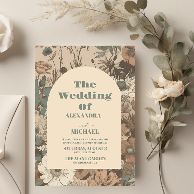 Invitación Tonos de tierra mudos y suaves Boda de flores silv (Subido por el creador)