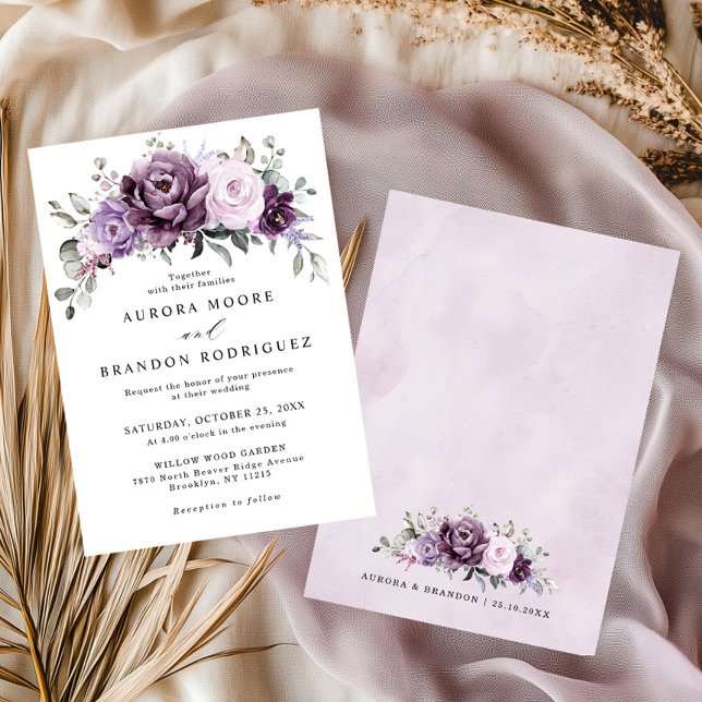 Invitación Tonos de violeta morada agitada florece Boda morad (Subido por el creador)