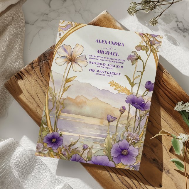 Invitación Tonos de violeta morada agitada florece Boda morad (Subido por el creador)
