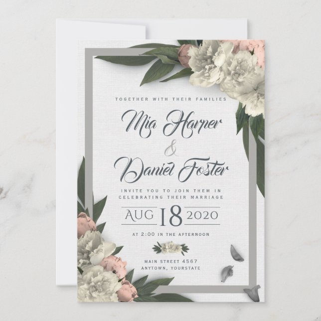Invitación Tonos florales blancos y melodías (Anverso)