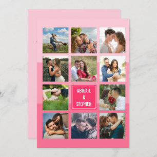 Invitación Tonos modernos de Boda de Collage de fotos rosado