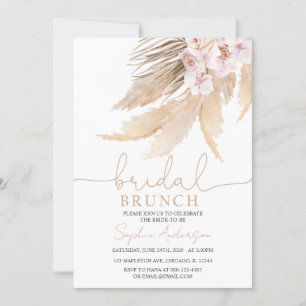 Invitación Tonos mudos Brunch bohemio pampas bronce de novias