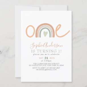 Invitación Tonos mutados Pastel Boho Arcoiris Primer cumpleañ