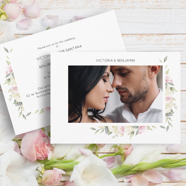 Invitación Tonos rosados Romántico Boda floral Wreath Foto (Subido por el creador)