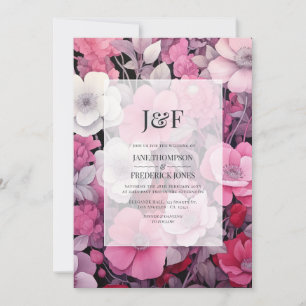 Invitación Tonos rosados y grises Boda floral Monograma