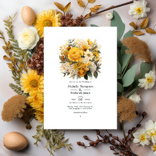 Invitación Tonos Terrosos y Bodas Florales de Amarillo Canari