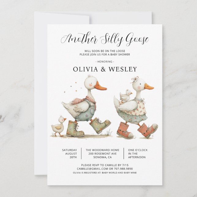 Invitación Tonta Gansa 2do Baby Baby Shower (Anverso)