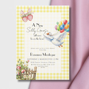 Invitación Tonta Gansa Globos de Cuadros Amarillos Fiesta de