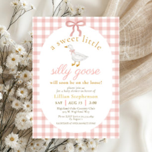 Invitación Tonta Gansa Rosa Arco Gingham Baby Shower