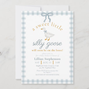 Invitación Tonta Oca Azul Lazo Pato Cuadro Baby Shower