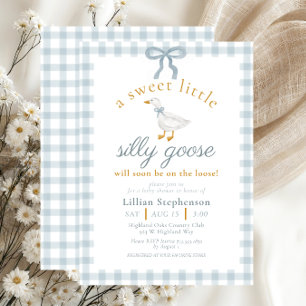 Invitación Tonta Oca Azul Lazo Pato Cuadro Baby Shower