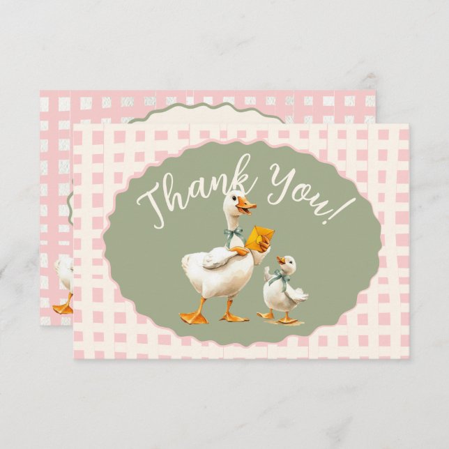 Invitación Tonto de Gingham Nota de Agradecimiento (Anverso / Reverso)