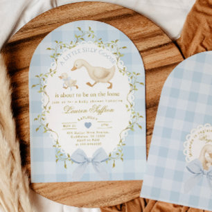 Invitación Tonto Ganso Azul Cuadros Baby Shower Niño
