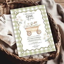 Invitación Tonto Ganso Cumpleaños 1 Verde Gingham