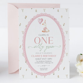 Invitación Tonto Ganso Cumpleaños Flores Rosa Primer Cumpleañ