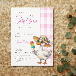 Invitación Tonto Ganso Rosa Sombrero de Gingham Baby Shower d