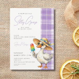 Invitación Tonto Ganso Sombrero de Gingham Morado Fiesta de B