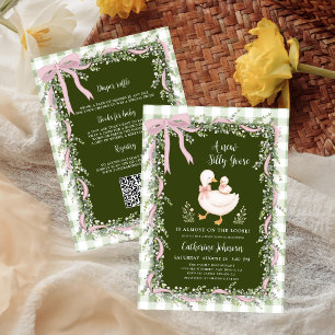 Invitación Tonto Ganso Verde Salvia Todo en Uno para Baby Sho