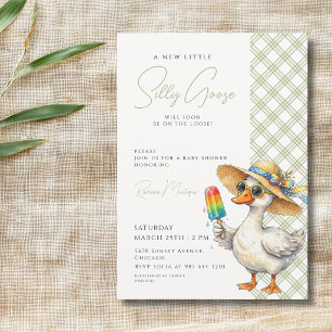 Invitación Tonto Ganso Verde Sombrero de Gingham Baby Shower