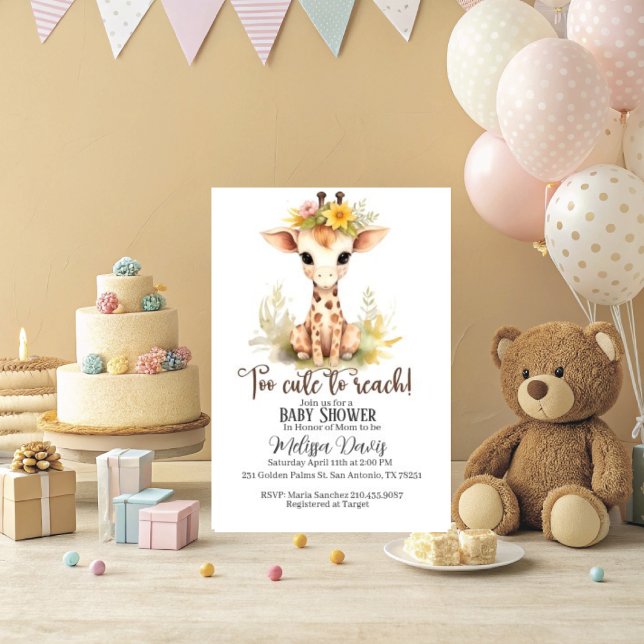 Invitación Too Cute to Reach Giraffe Baby Shower Invitation (Too Cute to Reach baby shower invitation. )