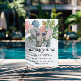 Invitación Too Wild to Be Five Elephant Jungle Birthday