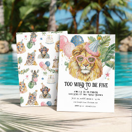 Invitación Too Wild to Be Five Lion Jungle Birthday