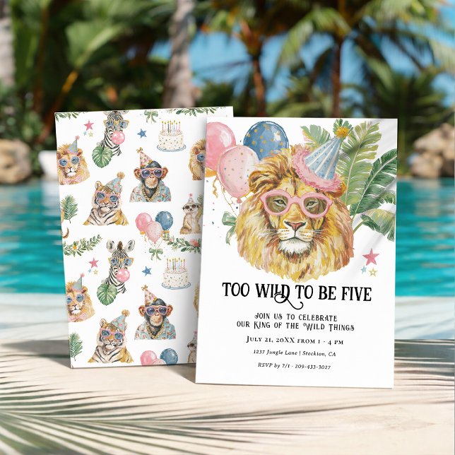 Invitación Too Wild to Be Five Lion Jungle Birthday (Subido por el creador)