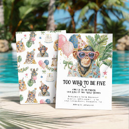 Invitación Too Wild to Be Five Monkey Jungle Birthday