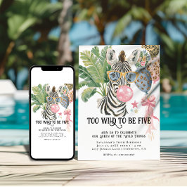 Invitación Too Wild to Be Five Zebra Jungle Birthday
