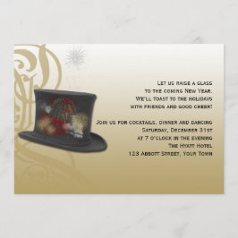 Invitación Top Hat y Fireworks Año Nuevo Fiesta