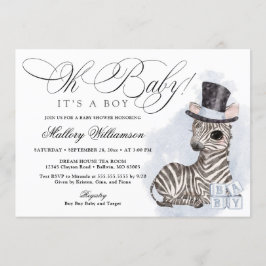 Invitación Top Hat Zebra Boy Baby Shower